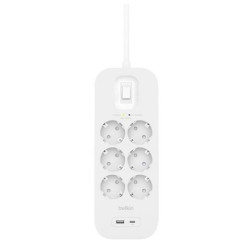 (SRB002VF2M) BELKIN REGLETA DE PROTECCION CONTRA SOBRETENSIONES CON 6 TOMAS + USB + USB-C BOTÓN DE APAGADO Y ENCENDIDO 2 METR...
