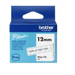 (BTAG135) BROTHER CINTA DOMÉSTICA BTAG BLANCO SOBRE TRANSPARENTE - PTN10, PTN20, PTN25BT - 12MMX4M