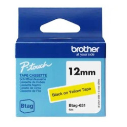 (BTAG631) BROTHER CINTA DOMÉSTICA BTAG NEGRO SOBRE AMARILLO - PTN10, PTN20, PTN25BT - 12MMX4M