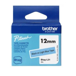 (BTAGL31) BROTHER CINTA DOMÉSTICA BTAG NEGRO SOBRE AZUL CLARO - PTN10, PTN20, PTN25BT - 12MMX4M