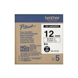 (HGe631V5) BROTHER CINTA HGE ALTA CALIDAD TEXTO NEGRO SOBRE AMARILLO 12MMX8M (CAJA 5 UDS)