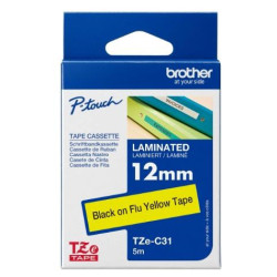 (TZEC31) BROTHER CINTA ROTULADORA LAMINADA NEGRO SOBRE AMARILLO FLUOR - 12MMX5M