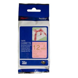 (TZERE34) BROTHER CINTA ROTULADORA TELA SATINADA NO ADHESIVO TEXTO DORADO SOBRE TEJIDO ROSA - 12MMX4M