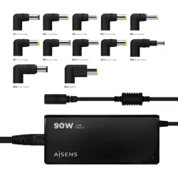 (ASLC-90WAUTO-BK) AISENS CARGADOR UNIVERSAL MULTITENSION PARA PORTATIL 90W AUTOMATICO CON 12 CONECTORES + USB-A QC.3.0