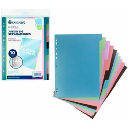 (49081099) CARCHIVO SEPARADORES 10 POSICIONES A4 PP EXTRA FUERTE COLORES METAL