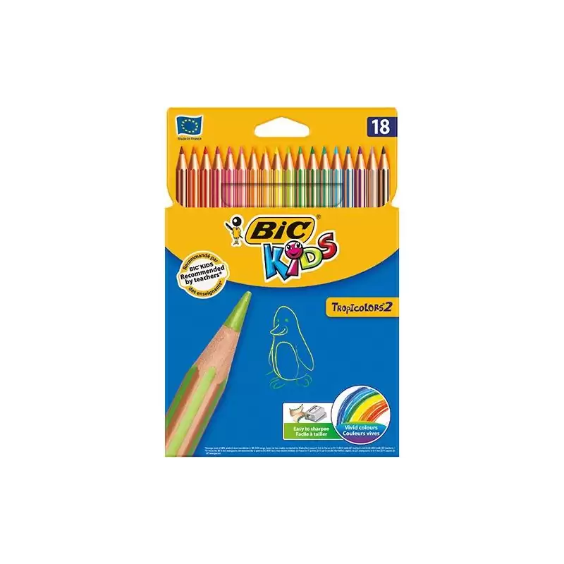 (9375172) BIC LÁPICES DE COLORES KIDS TROPICOLORS C/SURTIDOS ESTUCHE 18 UD