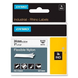 (1734524) DYMO RHINO CINTA DE ETIQUETAS INDUSTRIAL ADHESIVA ID1-24, NEGRO SOBRE BLANCO DE 24MMX3´5M, NYLON FLEXIBLE (S0773840)
