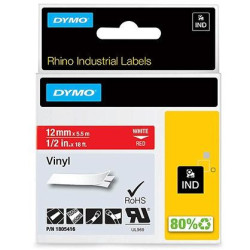 (1805416) DYMO RHINO CINTA DE ETIQUETAS INDUSTRIAL ADHESIVA ID1-12, BLANCO SOBRE ROJO DE 12MMX5´5M, VINILO