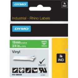 (1805420) DYMO RHINO CINTA DE ETIQUETAS INDUSTRIAL ADHESIVA ID1-19, BLANCO SOBRE VERDE DE 19MMX5´5M, VINILO