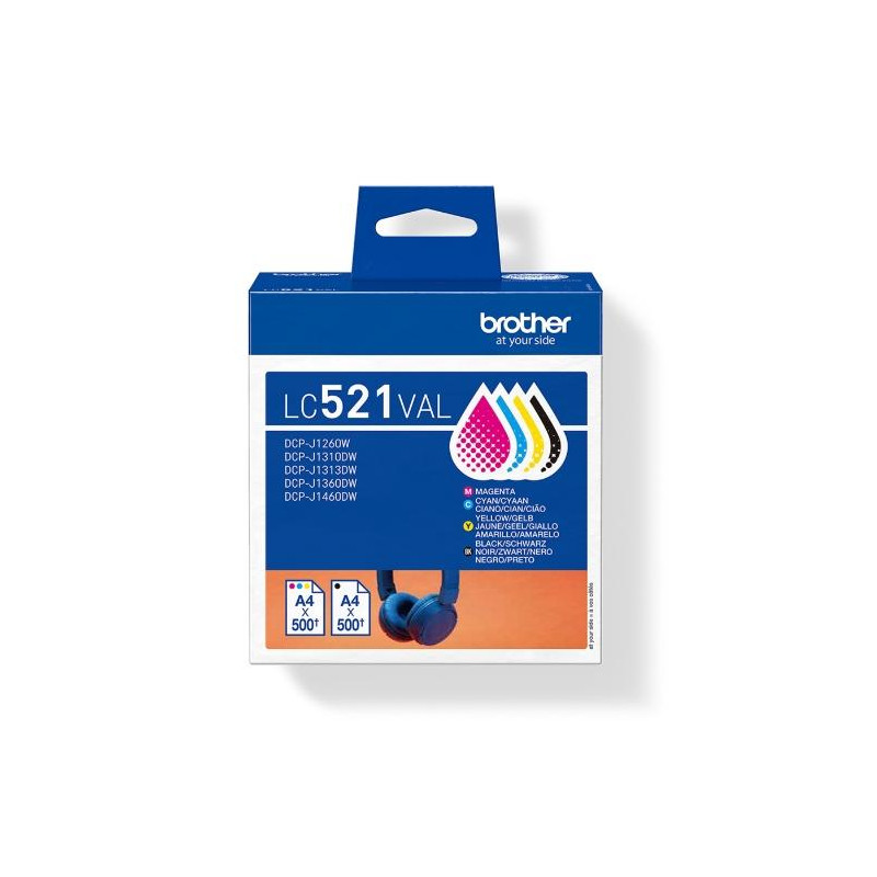 (LC521VAL) BROTHER TINTA BK/C/M/Y DCP-J1260W/J1310DW/J1360DW - PACK 4 COLORES