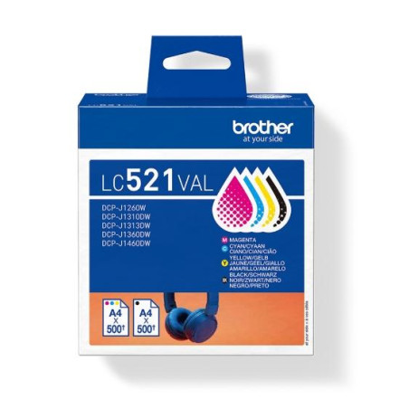 (LC521VAL) BROTHER TINTA BK/C/M/Y DCP-J1260W/J1310DW/J1360DW - PACK 4 COLORES