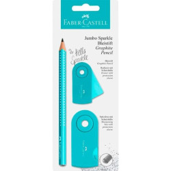 (111676) FABER CASTELL LÁPIZ DE GRAFITO JUMBO SPARKLE + GOMA DE BORRAR + AFILALÁPICES TURQUESA BLÍSTER
