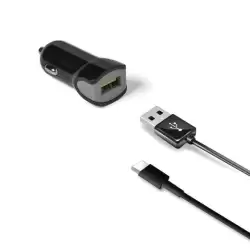 (CCUSBTYPEC) CELLY CARGADOR DE COCHE USB + CABLE USB - USB-C 12W NEGRO