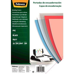 (5100301) FELLOWES TAPAS ENCUADERNACIÓN A4 180 MICRAS PVC OPACO NEGRO PACK 100 UD