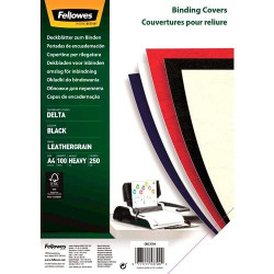 (5370405) FELLOWES TAPAS ENCUADERNACIÓN A4 CARTÓN 250GR SÍMIL PIEL DELTA CUERO FSC NEGRO PACK 100 UD