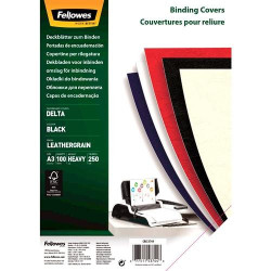 (5374401) FELLOWES TAPAS ENCUADERNACIÓN A3 CARTÓN 250GR SÍMIL PIEL DELTA CUERO FSC NEGRO PACK 100 UD