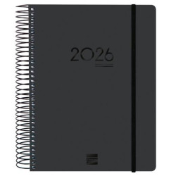 (626710126) FINOCAM AGENDA IKON ESPIRAL 16 MESES E10 1DP CIERRE C/GOMA TAPA PP NEGRO 2025-2026