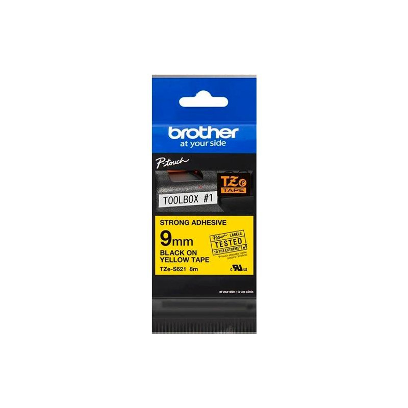 (TZES621) BROTHER CINTA ROTULADORA LAMINADA SUPER ADHESIVA TEXTO NEGRO SOBRE AMARILLO - 9MMX8M