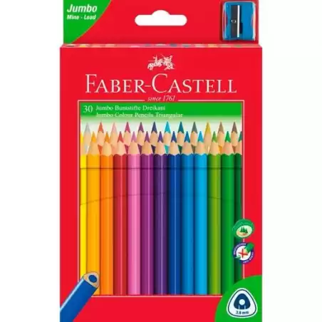 (116530) FABER CASTELL LÁPICES DE COLORES JUMBO TRIANGULAR + SACAPUNTAS C/SURTIDOS ESTUCHE 30 UD