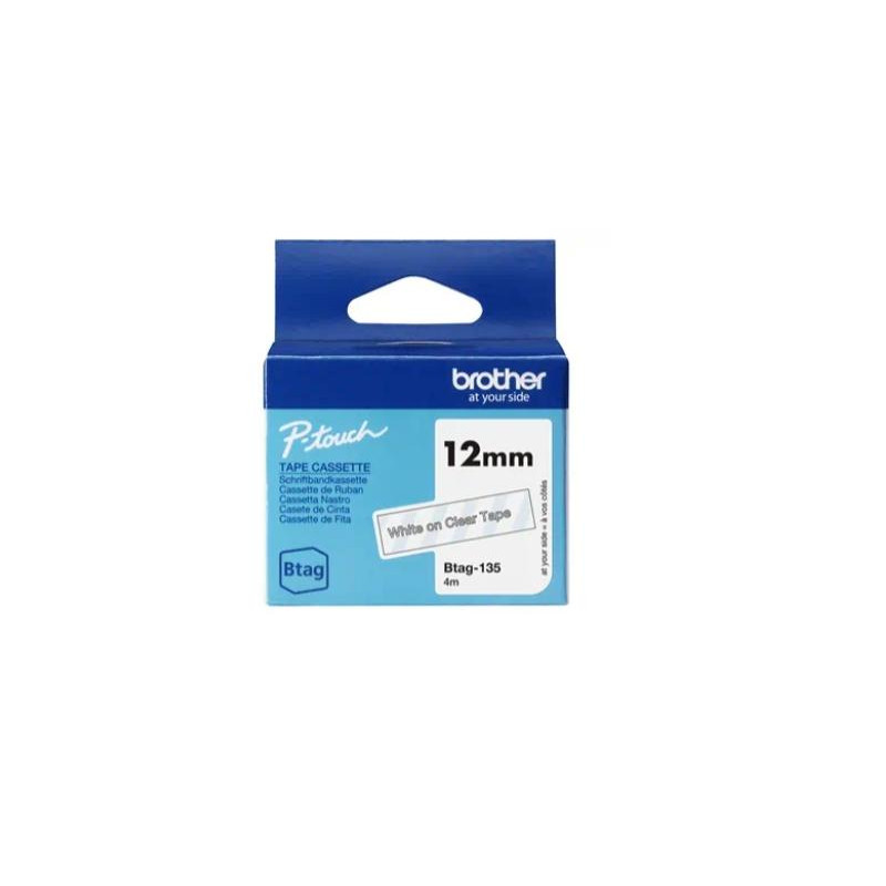 (BTAG135) BROTHER CINTA DOMÉSTICA BTAG BLANCO SOBRE TRANSPARENTE - PTN10