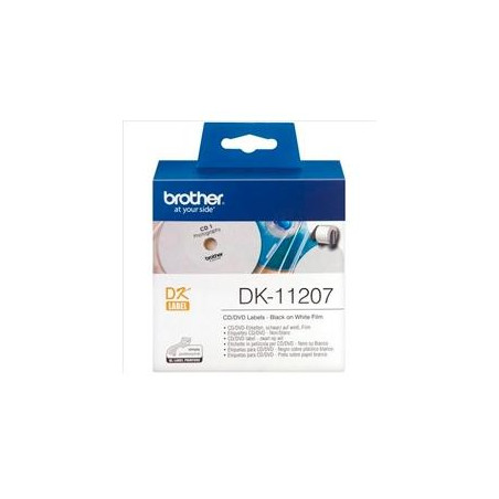 (DK11207) BROTHER ETIQUETAS CIRCULARES PARA CD/DVD 58MM DIAMETRO - PELÍCULA PLÁSTICA (100 ETIQUETAS)