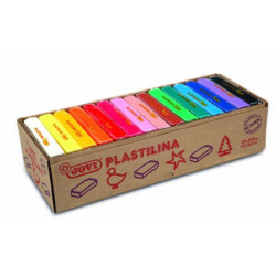 (72S) JOVI PLASTILINA PASTILLA 350GR COLORES SURTIDOS CAJA EXPOSITORA 15 UD