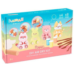 (KW2702) JOVI KIT KAWAII CON PASTA ENDURECIBLE AIR DRY 500GR + 4 PLANTILLAS + PINTURAS + COMPLEMENTOS