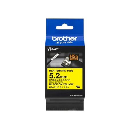 (HSE611E) BROTHER CINTA TERMORRECTRÁCTIL TEXTO NEGRO SOBRE AMARILLO 5