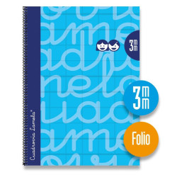 (7FTE003A) LAMELA CUADERNO ESPIRAL 80H FOLIO 90GR CUADROVÍA 3MM C/MARGEN CUBIERTA EXTRADURA AZUL -PAQUETE 5U-