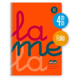 (7FTP004N) LAMELA CUADERNO ESPIRAL 80H FOLIO 90GR CUADROVÍA 4MM C/MARGEN CUBIERTA PP NARANJA FLUORESCENTE
