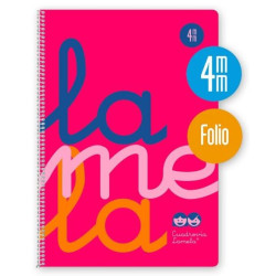 (7FTP004R) LAMELA CUADERNO ESPIRAL 80H FOLIO 90GR CUADROVÍA 4MM C/MARGEN CUBIERTA PP ROSA FLUORESCENTE