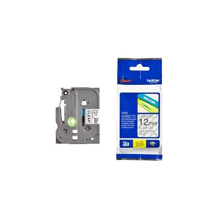 (TZE131) BROTHER CINTA ROTULADORA LAMINADA TEXTO NEGRO SOBRE TRANSPARENTE 12MMX8M