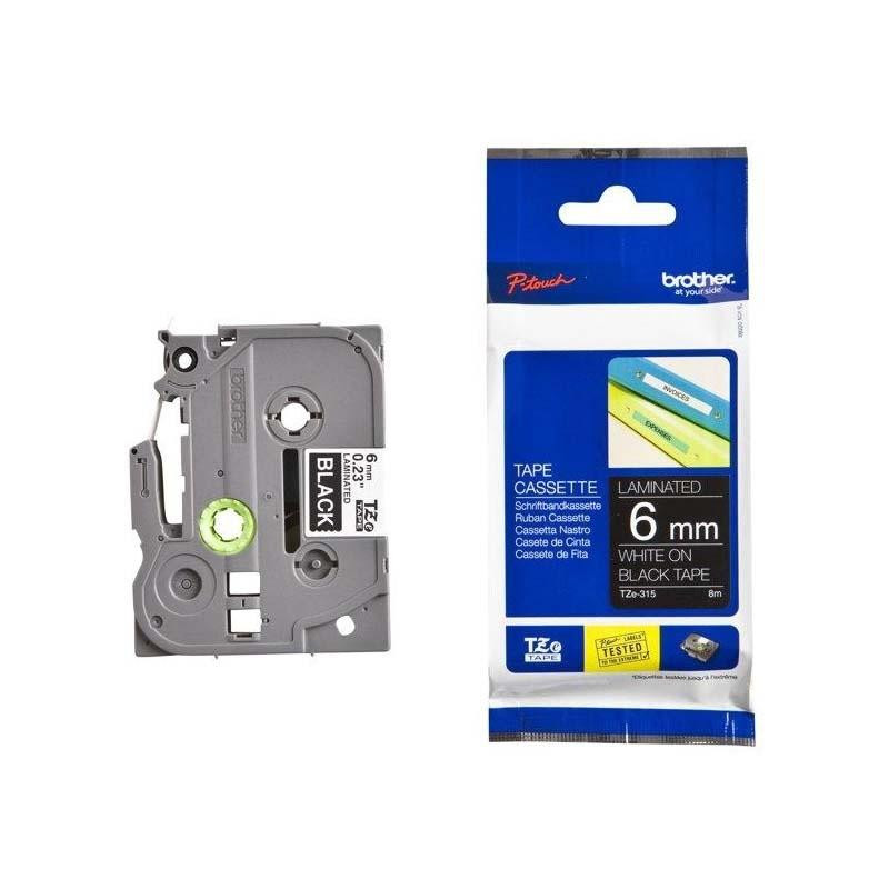 (TZE315) BROTHER CINTA ROTULADORA LAMINADA TEXTO BLANCO SOBRE NEGRO - 6MMX8M