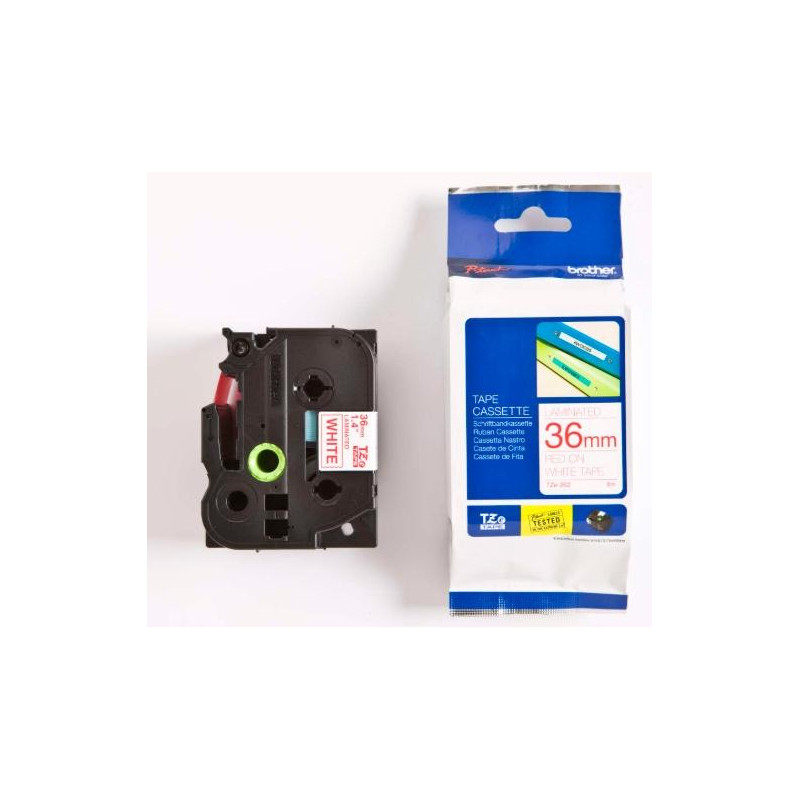 (TZE262) BROTHER CINTA ROTULADORA LAMINADA TEXTO ROJO SOBRE FONDO BLANCO - 36MMX8M