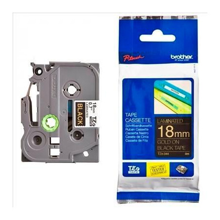 (TZE344) BROTHER CINTA ROTULADORA LAMINADA TEXTO DORADO SOBRE NEGRO - 18MMX8M