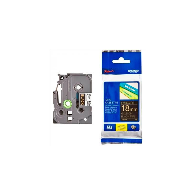 (TZE344) BROTHER CINTA ROTULADORA LAMINADA TEXTO DORADO SOBRE NEGRO - 18MMX8M