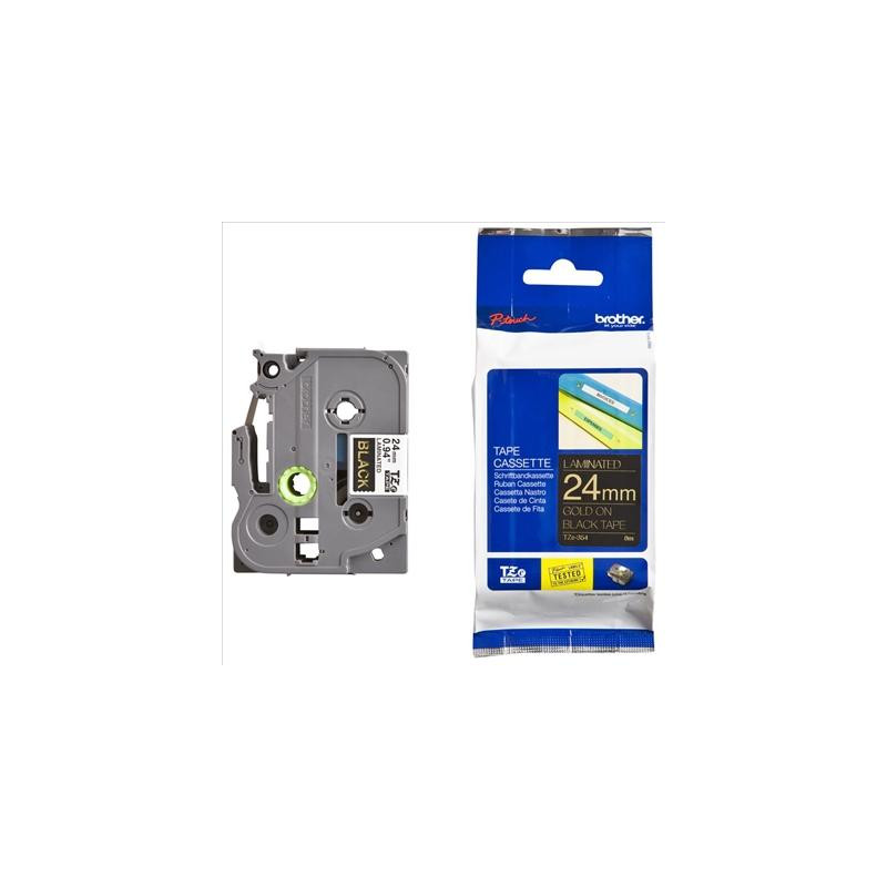 (TZE354) BROTHER CINTA ROTULADORA LAMINADA TEXTO DORADO SOBRE NEGRO - 24MMX8M