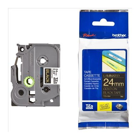 (TZE354) BROTHER CINTA ROTULADORA LAMINADA TEXTO DORADO SOBRE NEGRO - 24MMX8M