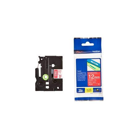 (TZE435) BROTHER CINTA ROTULADORA LAMINADA TEXTO BLANCO SOBRE ROJO - 12MMX8M
