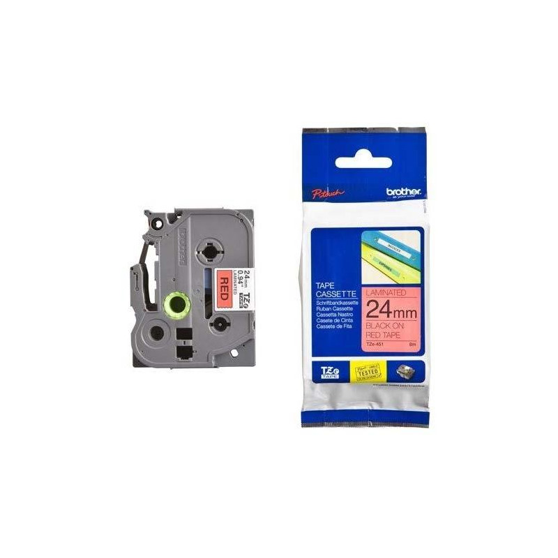 (TZE451) BROTHER CINTA ROTULADORA LAMINADA TEXTO NEGRO SOBRE ROJO - 24MMX8M