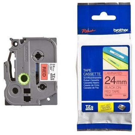 (TZE451) BROTHER CINTA ROTULADORA LAMINADA TEXTO NEGRO SOBRE ROJO - 24MMX8M