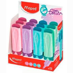 (742038) MAPED MARCADOR FLUORESCENTE FLUOR´PEPS GLITTER C/SURTIDOS EXPOSITOR 12 UD