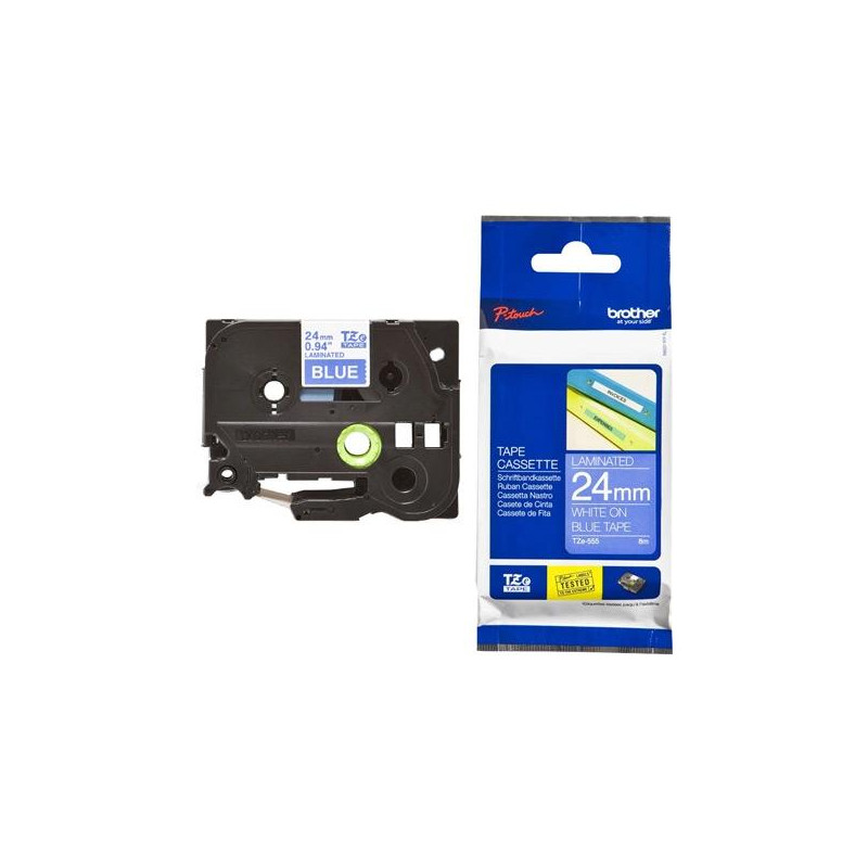 (TZE555) BROTHER CINTA ROTULADORA LAMINADA TEXTO BLANCO SOBRE AZUL - 24MMX8M