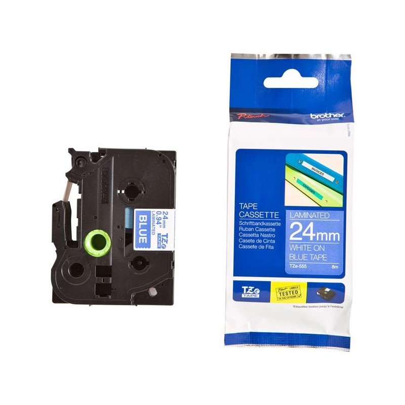 (TZE555) BROTHER CINTA ROTULADORA LAMINADA TEXTO BLANCO SOBRE AZUL - 24MMX8M