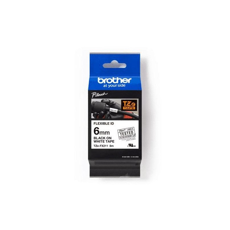 (TZEFX211) BROTHER CINTA ROTULADORA LAMINADA FLEXIBLE TEXTO NEGRO SOBRE BLANCO - 6MMX8M