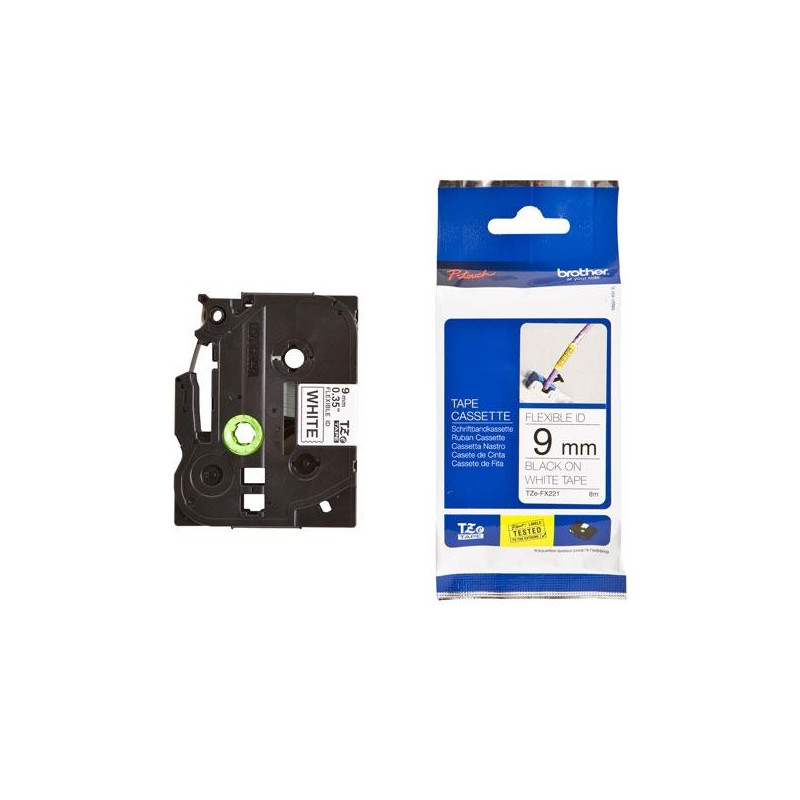 (TZEFX221) BROTHER CINTA ROTULADORA LAMINADA FLEXIBLE TEXTO NEGRO SOBRE BLANCO - 9MMX8M
