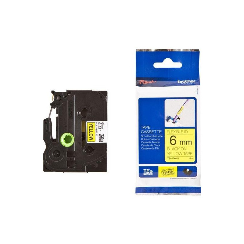 (TZEFX611) BROTHER CINTA ROTULADORA LAMINADA FLEXIBLE TEXTO NEGRO SOBRE AMARILLO - 6MMX8M