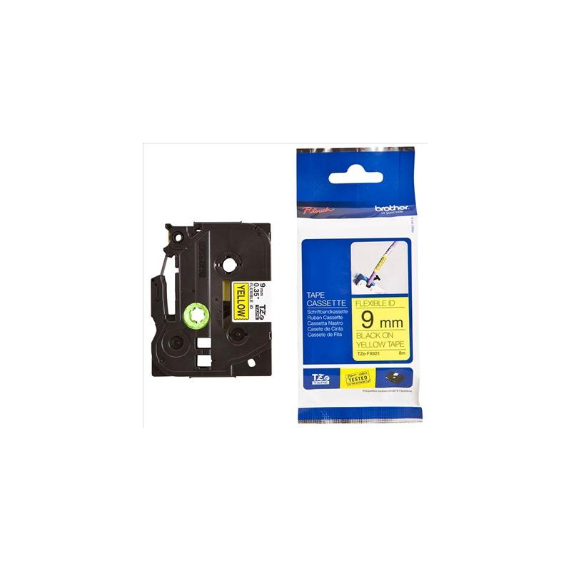 (TZEFX621) BROTHER CINTA ROTULADORA LAMINADA FLEXIBLE TEXTO NEGRO SOBRE AMARILLO - 9MMX8M