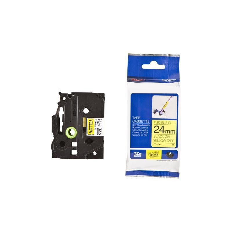 (TZEFX651) BROTHER CINTA ROTULADORA LAMINADA FLEXIBLE TEXTO NEGRO SOBRE AMARILLO - 24MMX8M