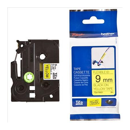 (TZEFX621) BROTHER CINTA ROTULADORA LAMINADA FLEXIBLE TEXTO NEGRO SOBRE AMARILLO - 9MMX8M